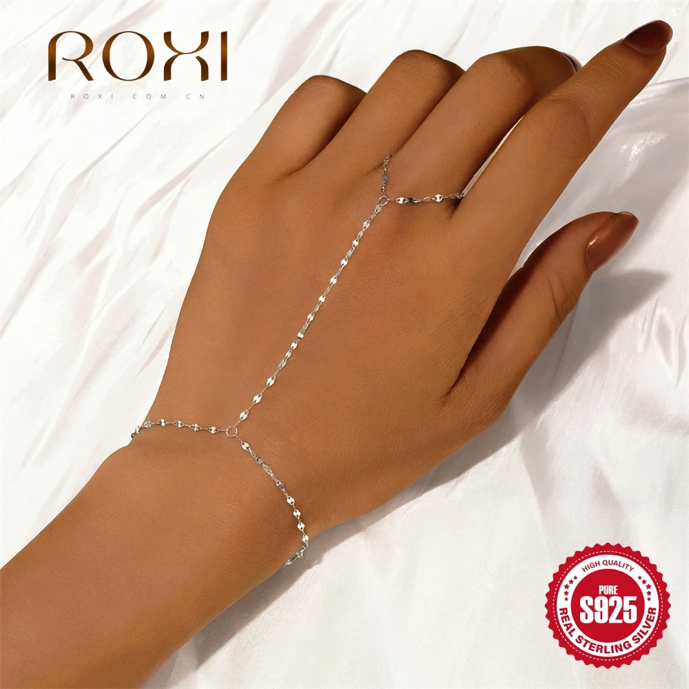 ROXI – Bracelet en argent 925 minimaliste, chaîne de main, bague, bracelet pour femmes, bijoux à la mode, cadeau, superposition multicouche