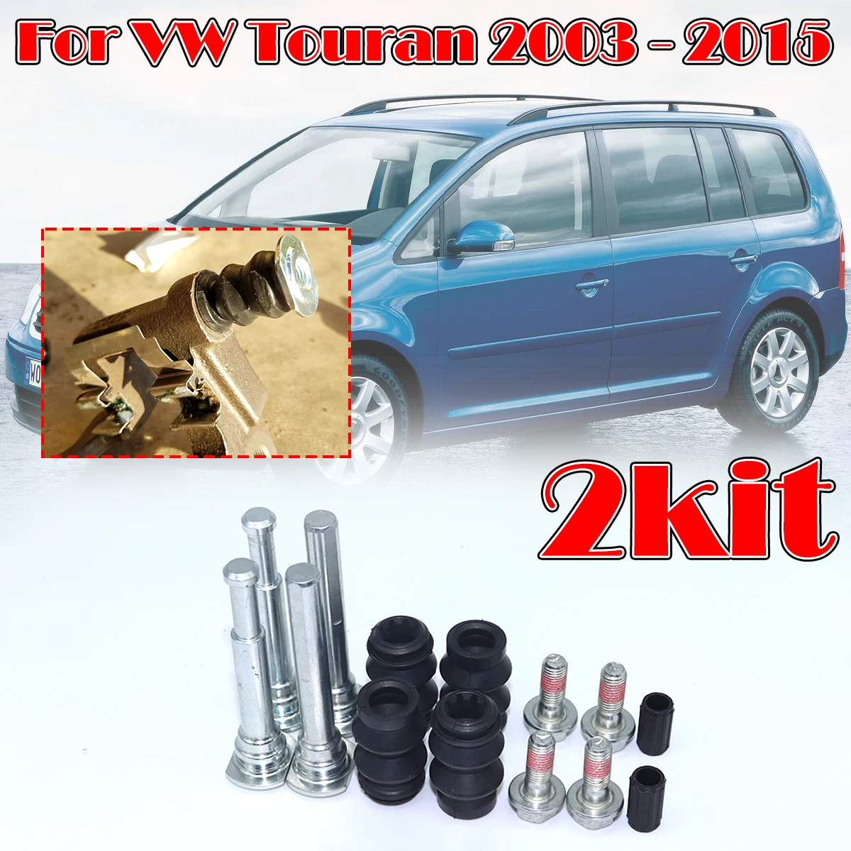 

2KIT Rear Brake Caliper Slider Guide Pins Bolt For VW Touran 2003 - 2015 Left Right Disc Housing Rubber Bellows Sleeve Bush Seal