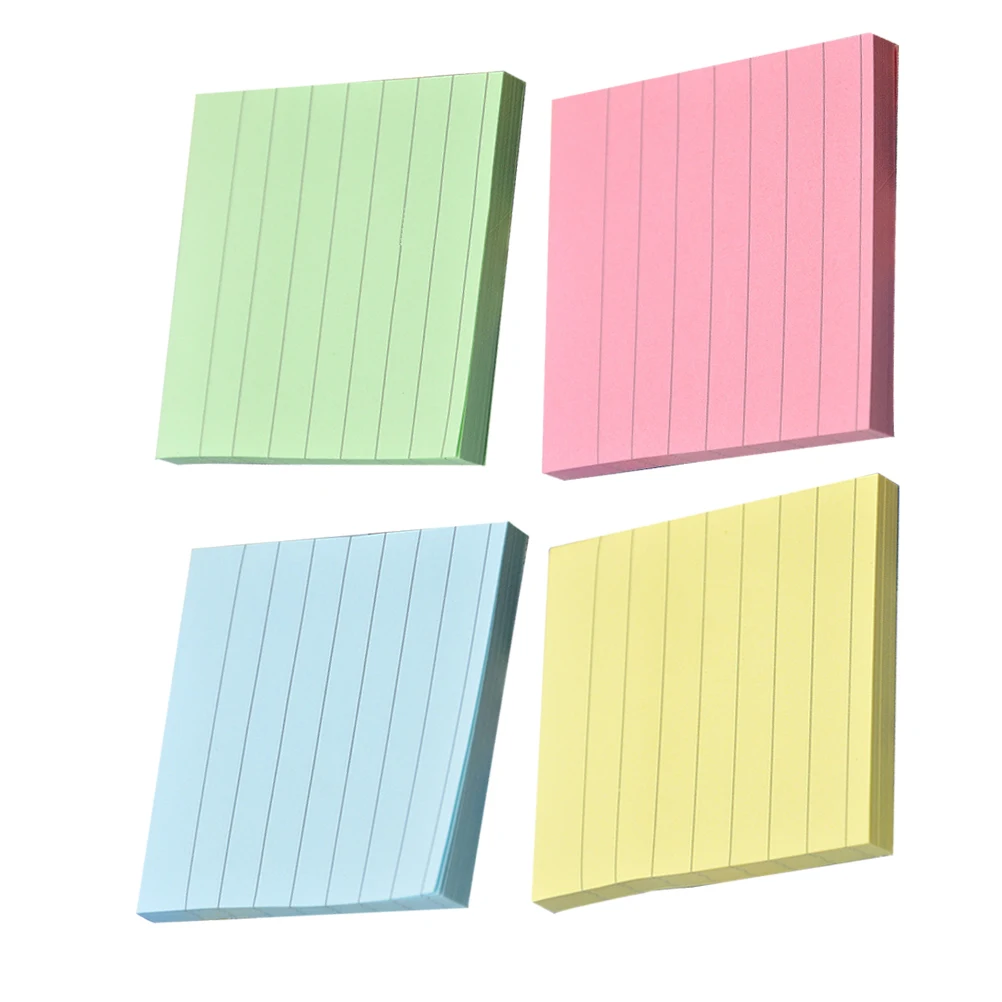 

4 Pcs Striped Yellow Notepads Shaped Self Paper Stickers Self-stick