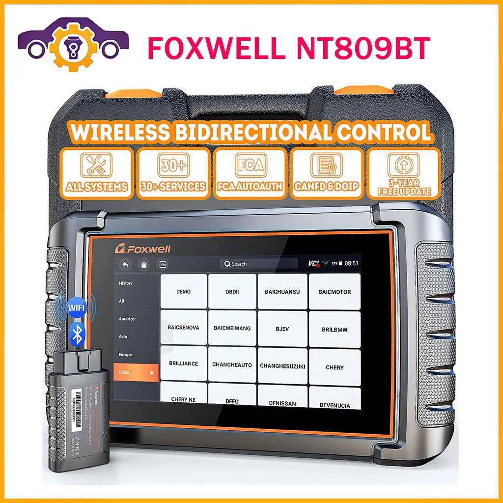 

FOXWELL NT809BT Car Diagnostic Tool All System A/F Reset Bi-Directional Test 30+ Resets Bluetooth OBD2 Scanner CANFD Code Reader