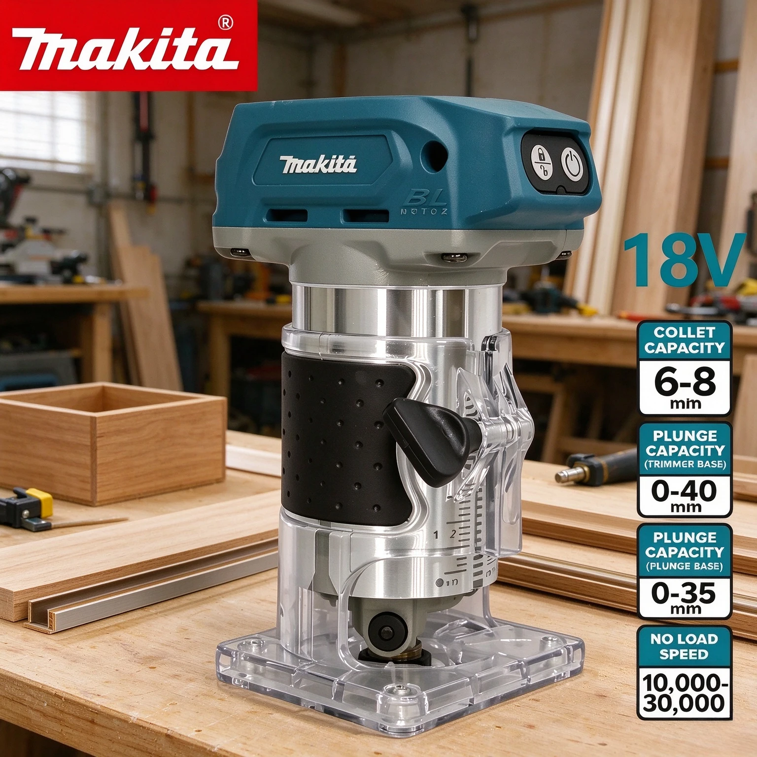 Makita DRT50Z 18V LXT Brushless Cordless Trimmer Portable Bare Tool for Wood Edge Trimming Slotting and Milling Work 18V Battery
