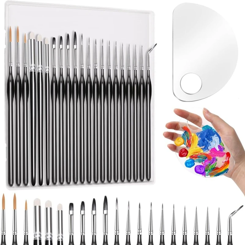 21Pcs Miniature Paint Brushes With Palette, Paint Dry Brush Watercolor Detail Brushes For Models And Castles-AT82