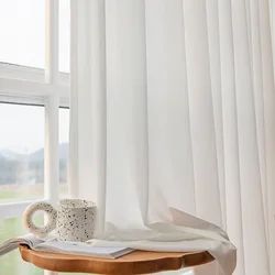 Velcro Thick Dense Soft Tulle Silk Like Cream White Sheer Curtains for Living Room Bedroom Window Voiles S Folds Kitchen Drapes