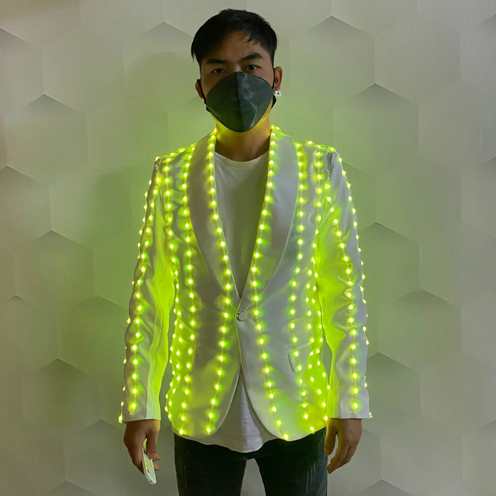 LED glow-in-the-dark set host fashion suit DJ singer Dancer Light up coat Nightclub party led atmosphere prop costume