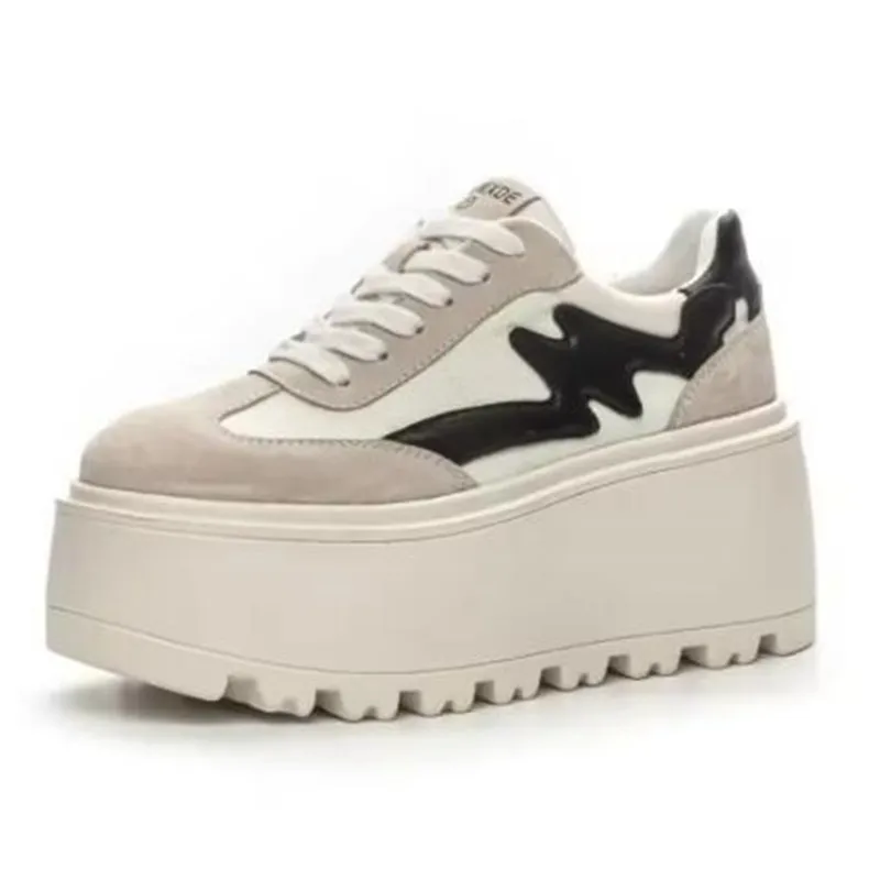 عالية الجودة 8 سنتيمتر النساء أحذية رياضية مكتنزة موضة جديدة الخريف الربيع أحذية القماش جلد الخنزير منصة عادية إسفين مضخات جلد طبيعي