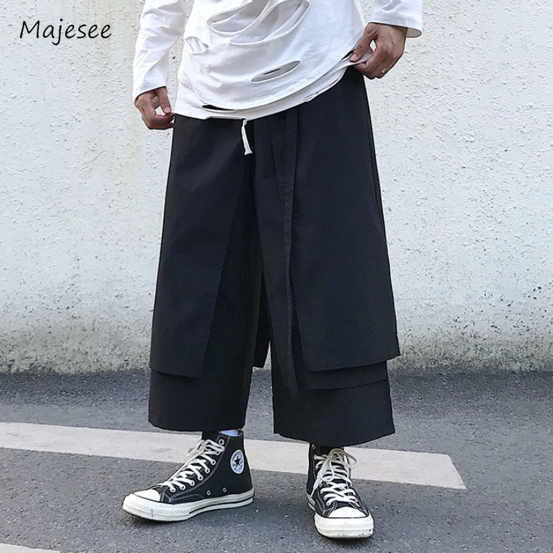 

Cargo Pants Men High Street Loose Spring Autumn Ankle-length Oversize Comfortable Japanese Style Culottes Trousers Solid Color