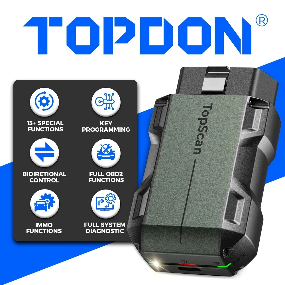 TOPDON TopScan Pro Bidirectional OBD2 Scanner Bluetooth for iOS & Android All System Diagnostics, 13+ Resets Car Scanner, FCA AutoAuth, CAN FD, AI-Powered Repair Guide, Live Data, Smog Check
