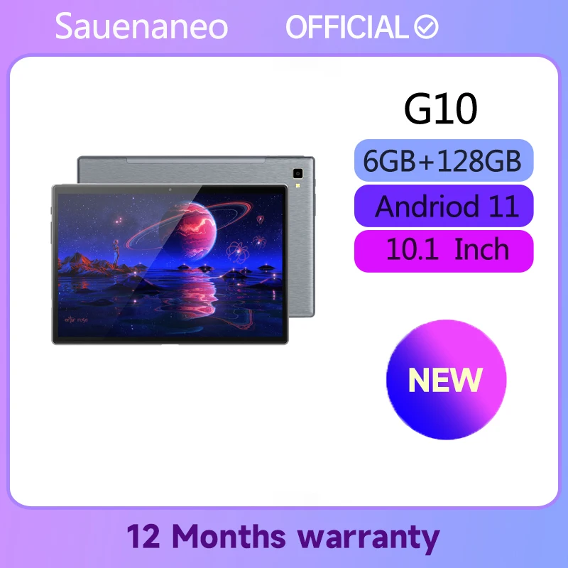 Sauenaneo 안드로이드 11 태블릿, 10.1 인치, 6GB RAM, 128GB ROM, 옥타 코어, 듀얼 SIM, 4G 잠금 해제, 2.4G, 5G WiFi GPS