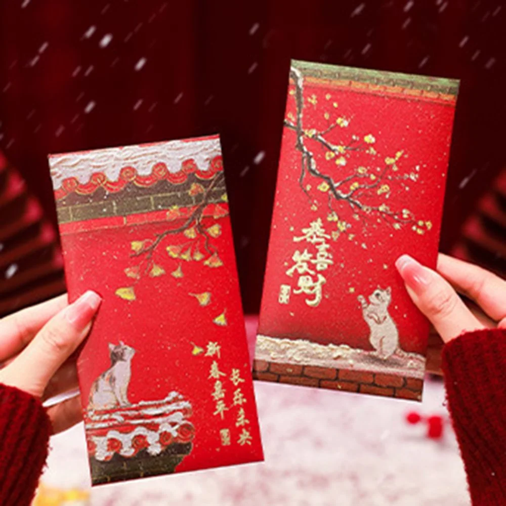 Cat Pattern Forbidden City Red Envelope Blessings Printing Rectangular Red Packet Paper Thickened Lucky Money Bag Wedding