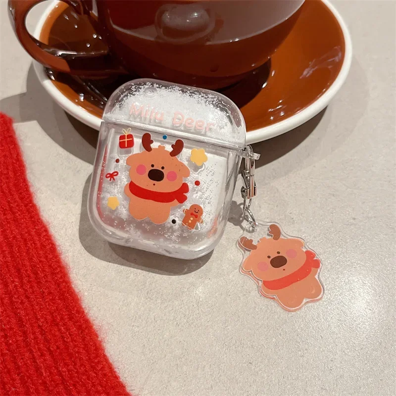 Funda navideña de arena movediza para AirPods 4, Airpod 1, 2, 3 Pro Pro2, auriculares Bluetooth, caja de carga, funda protectora para auriculares