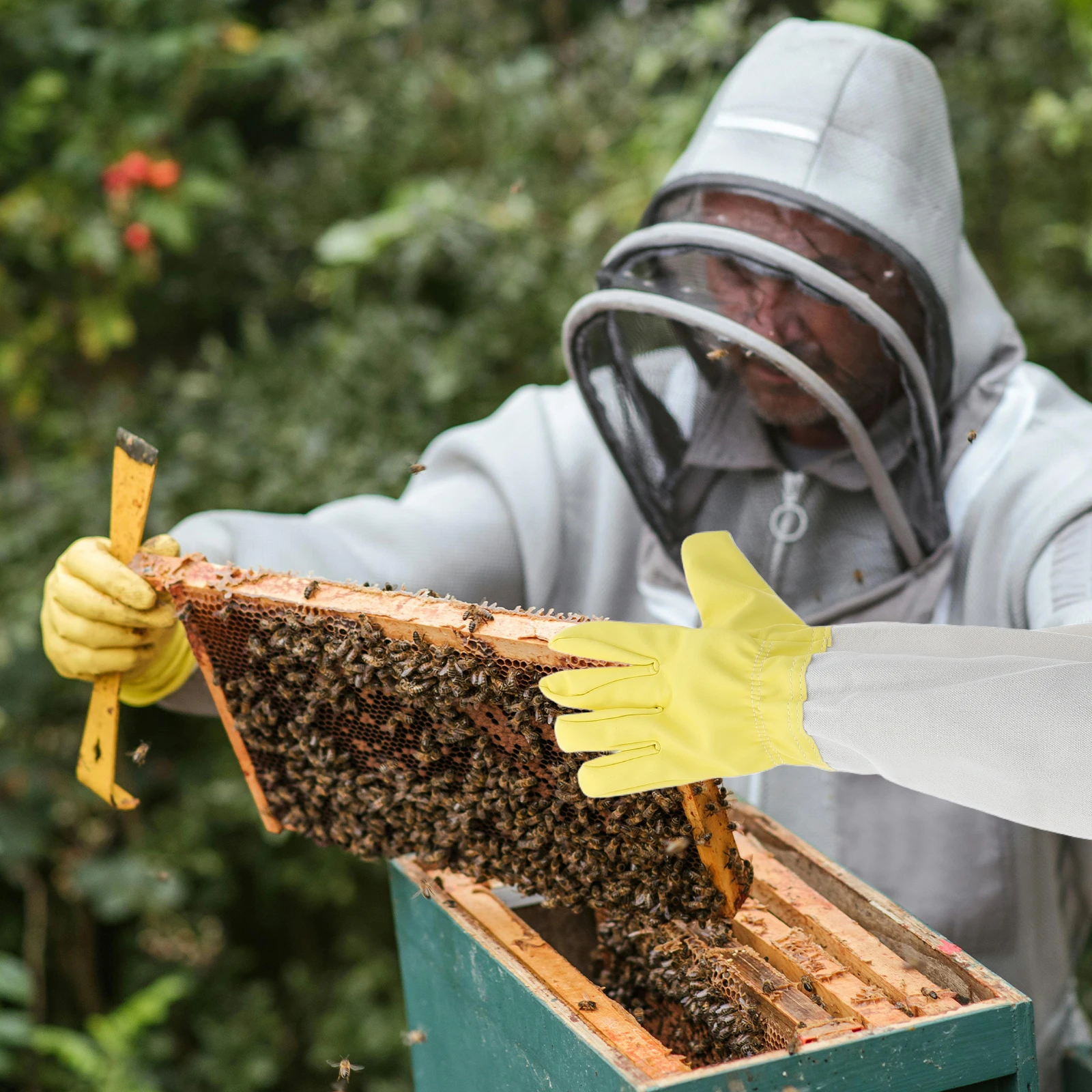 

1 Pair Beekeeping Gloves PU Tool Hand Gear Long Extended Sleeves Elastic Cuff Protective Outdoor Work Gloves Gardening