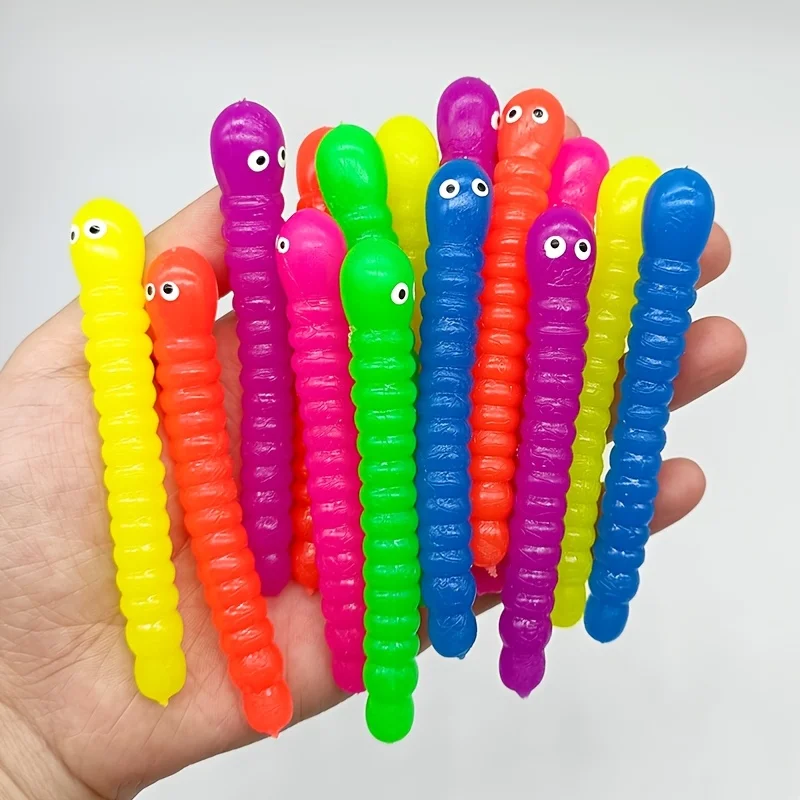 

5/10/15Pcs Colorful Caterpillar Stress Elastic TPR Rope Sensory Soft Rubber Worm with Movable Eyes Autism Anxiety Relief