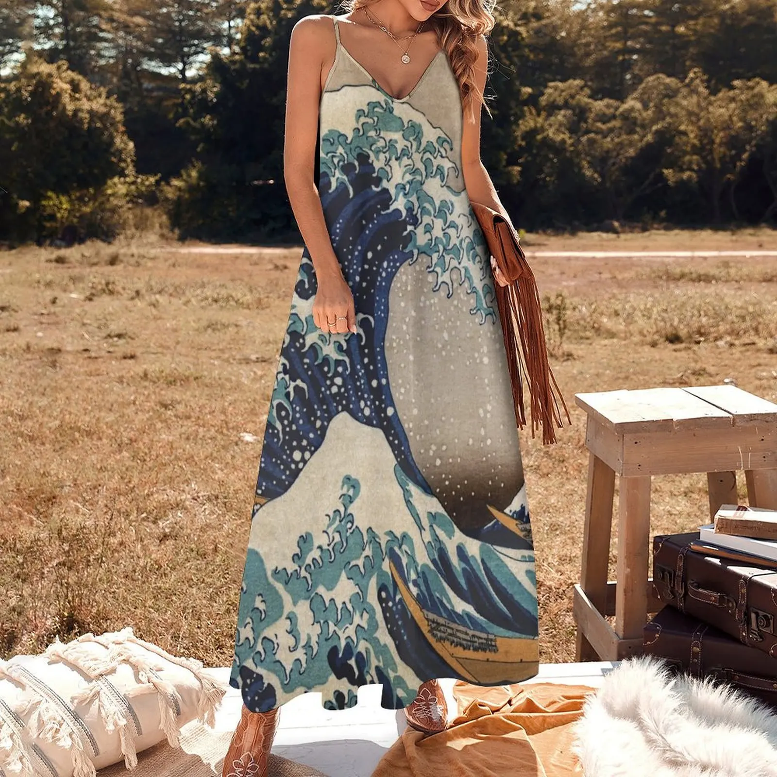 The Great Wave off Kanagawa Sleeveless Long Dress Prom gown cocktail dresses elegant evening dresses for women 2025 Dress