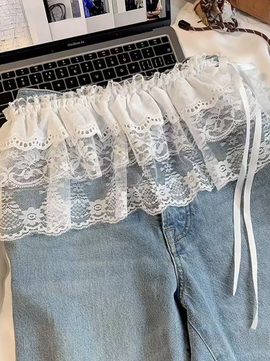 

Кружевная юбка с деревянными ушками, женская весенне-летняя белая юбка-перекрытие с поясом, универсальная распашная юбка базового слоя