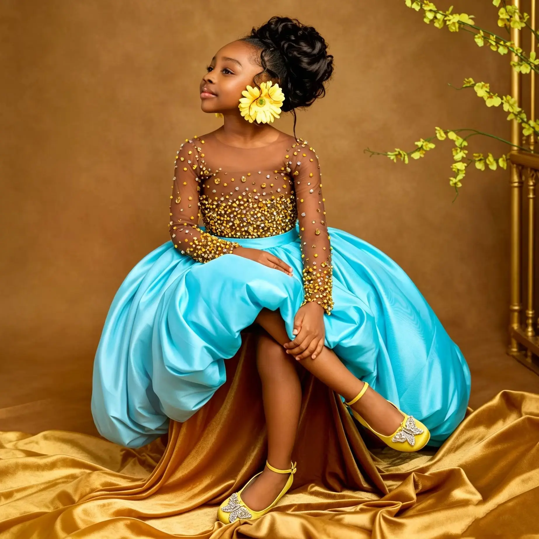 Cswdocy Satin Flower Girl Dress Customized Gold Beading Kids Pageant Dresses Luxury High Low Girl Prom Birthday Gown 2027