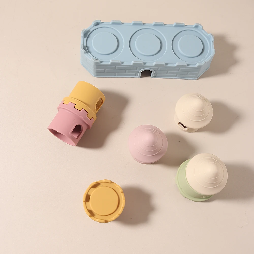 2025 8pcs per set Silicone Castle Stacking Toy, Soft Teether, Montessori Educational Toy, 6+ Months, BPA Free