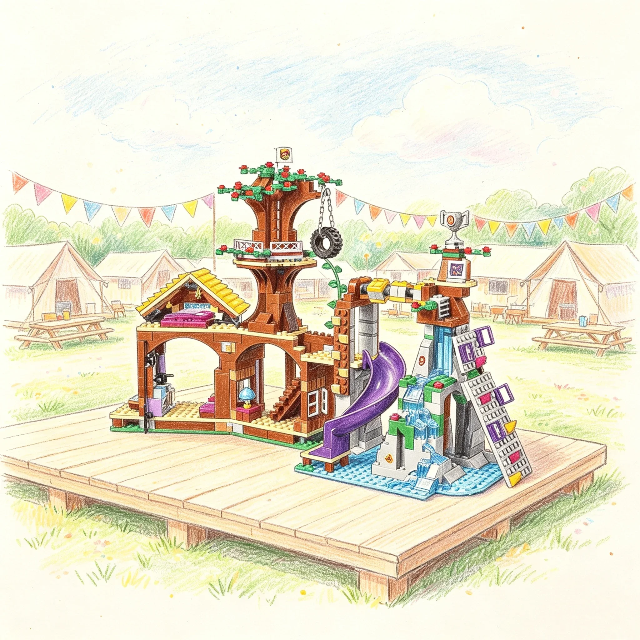 New MOC  Summer Vacation Villa Adventure Camp Building Kit Model DIY Toy Bricks Gift for Boys and Girls