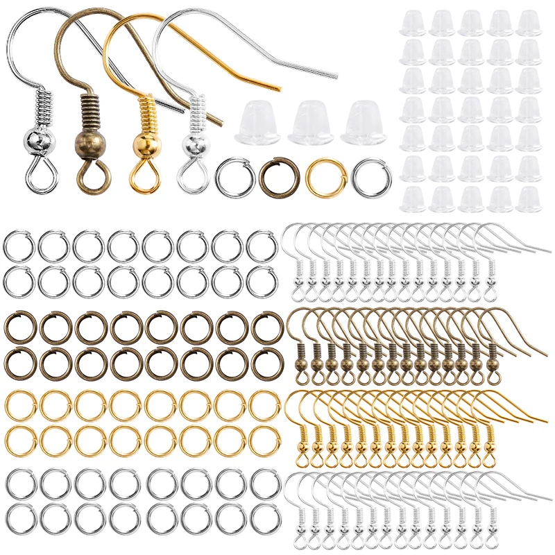 

300Pcs Earrings Set Hypoallergenic Earring Hooks Jump Rings Clear Rubber Earring Backs For Jewelry Making Findings Accessories