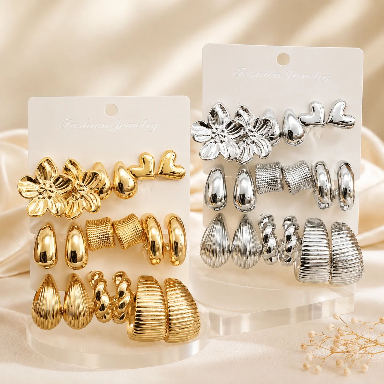 3/9 Pairs Chunky Statement Earrings Set,Floral Heart Alloy Earrings Pack, Trendy Jewelry for Women