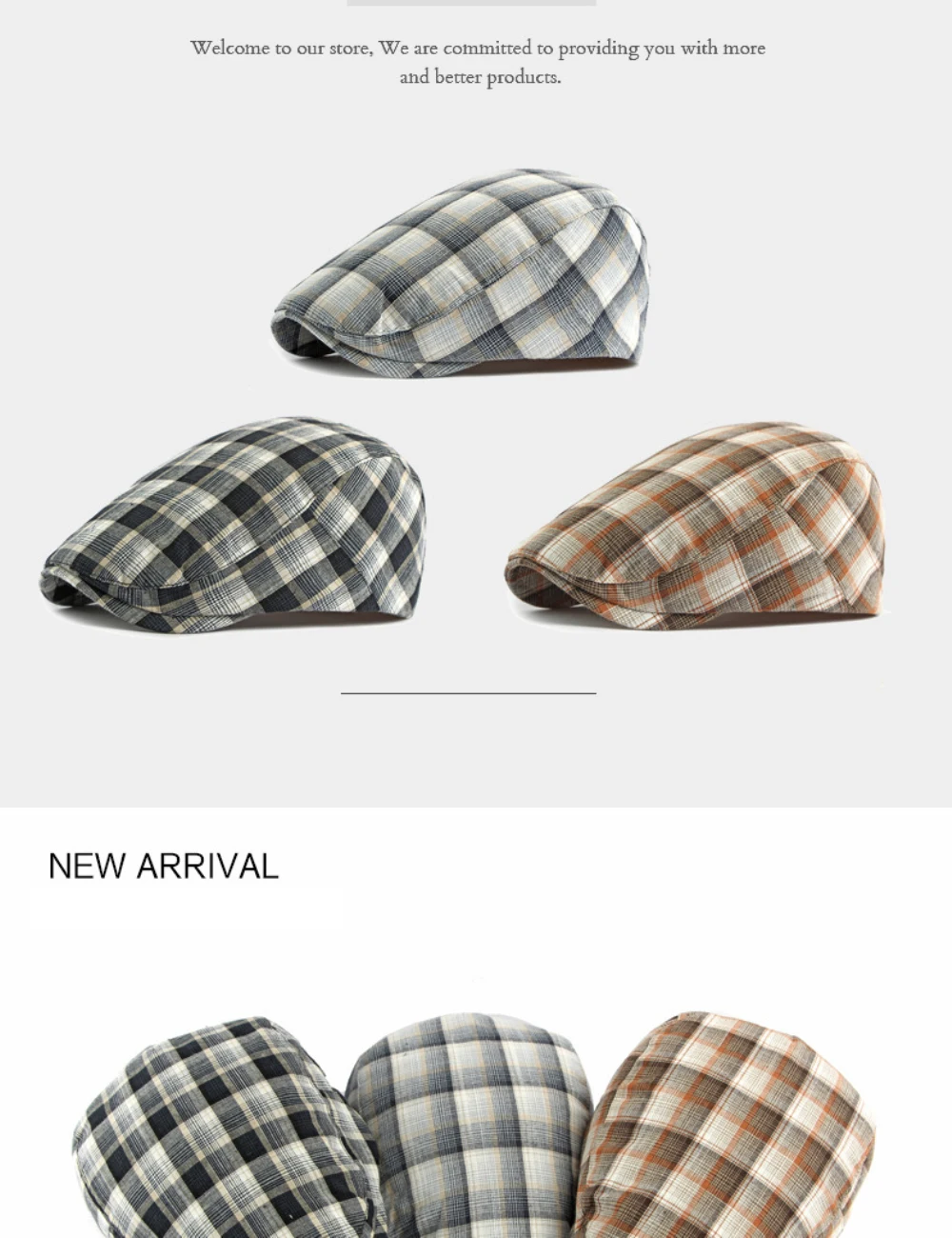 HT5073 Neue Frühling-Sommer Karierte Baskenmütze Unisex Ivy Flat Cap Vintage Künstler-Mütze Verstellbare Herren-Baskenmütze – Detail 1