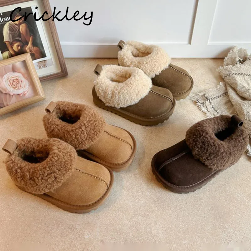 2026 Winter Solid Children Fashion Boots Plush Warm Boys Girls Ankle Shoes Thicken Anti Slip Soft Kids Snow Boots