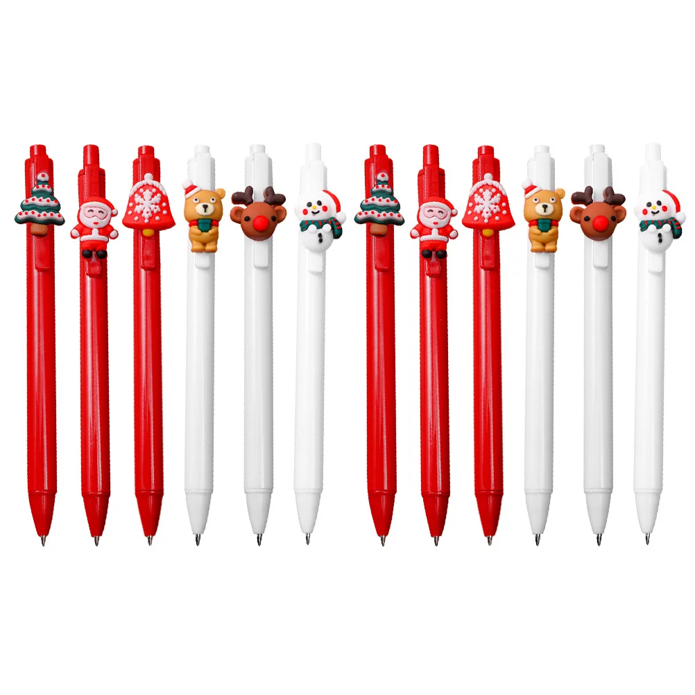 

12Pcs Christmas Gel Pens Retractable Black Ink Smooth Flow Cute Patterns Ideal for School Office Stationery Gift Holiday Party