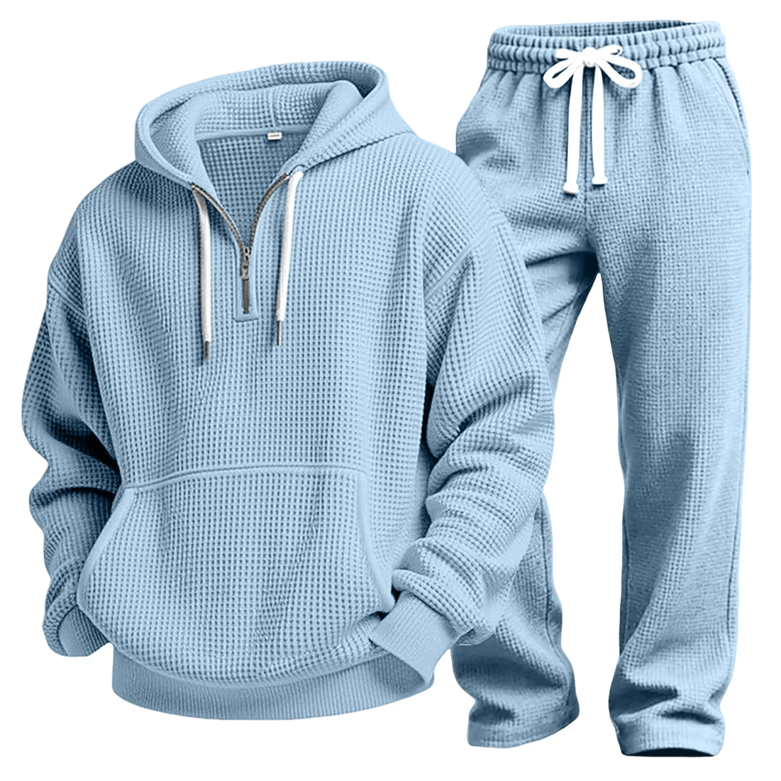 Waffle Solid Color Long-sleeved Trousers Two-piece Set Sports Simple Versatile Casual Men's Suit