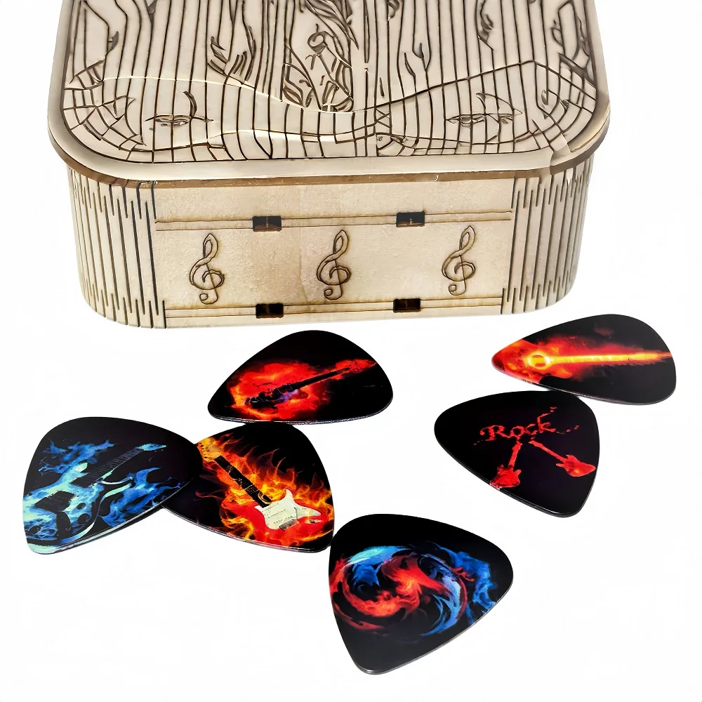 6 pcs PVC Guitar Picks With Pu Carrying Pouch set ,  Double-sided printing ，For ukulele，Electric ，Acoustic Guitars, Ideal Gift