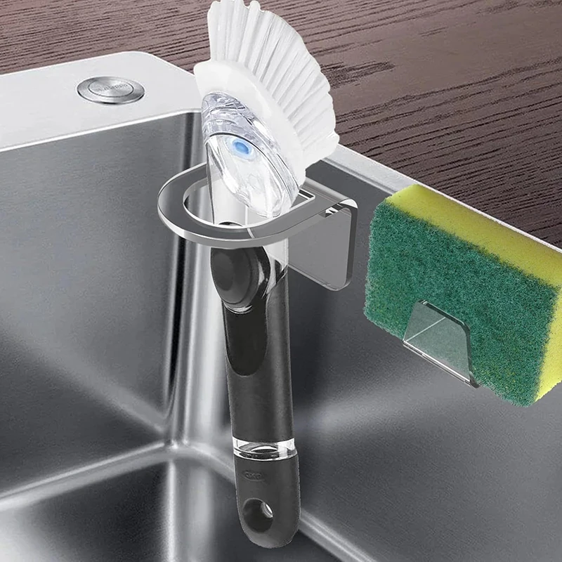 2pcs מטבח כיור ספוג מתלה בעל אחסון עצמי דבק כדור סמרטוט מברשת מארגן קיר ווים