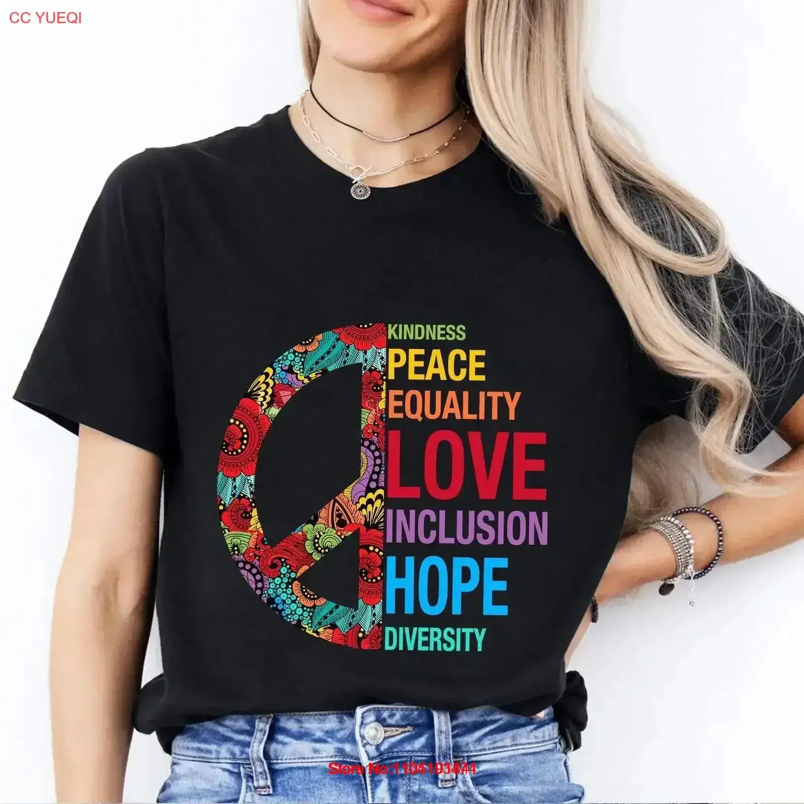 Peace Love Kindness Equality Inclusion Hope Diversity Retro Boho T Shirt Hippie Festival Positive Message vintage Washed Unisex