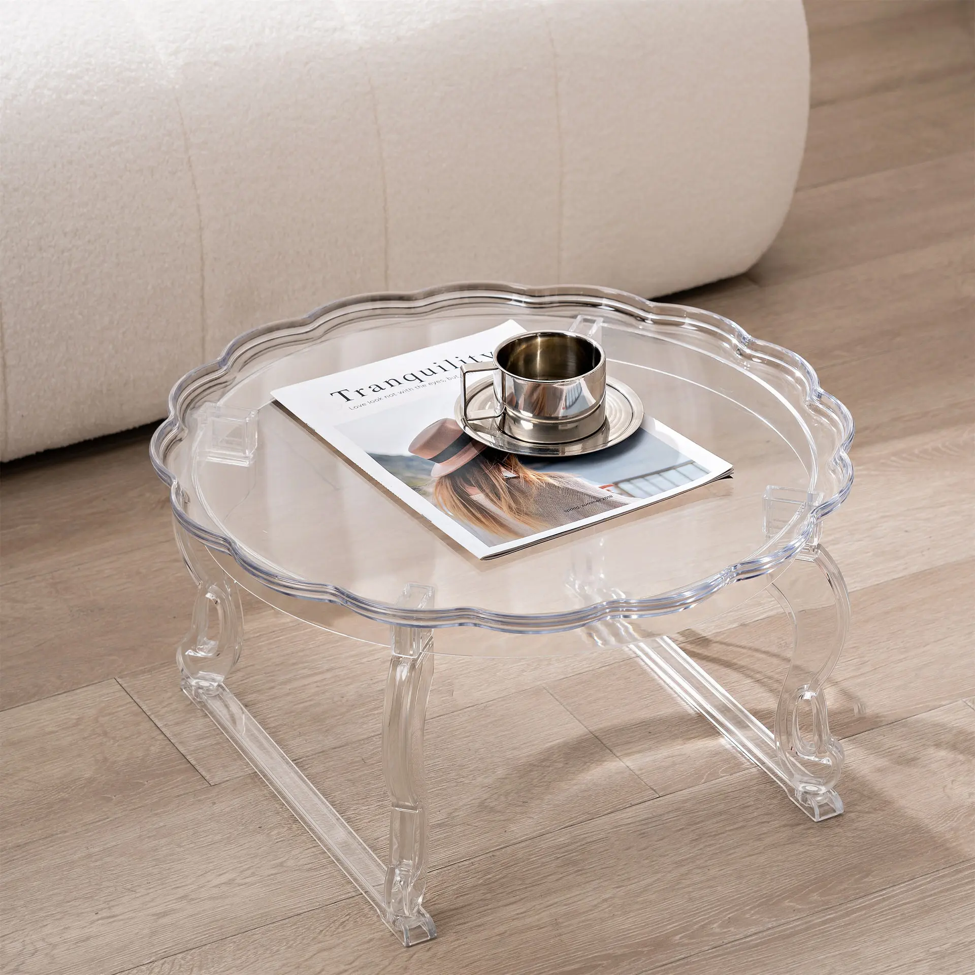 Simple transparent acrylic small coffee table, small apartment living room fashion side table Internet celebrity Nordic sofa sid