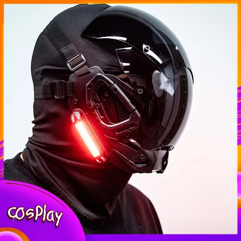 

Cyber Punk Mask With Side LED Light Sci-Fi Full-Face Mech Helmet Halloween Cosplay Costumes Party Music Festival Cos Props Gift