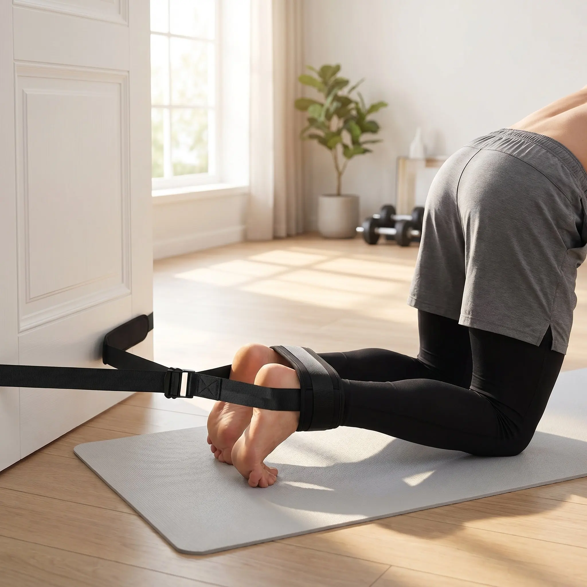 Nordic Hamstring Curl Strap Adjustable 78.7 Bench Strap Home Gym Exercise Tool Resistance Band Alternative Leg Strength Training