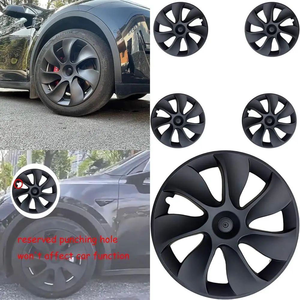 

19-дюймовые чехлы на колеса для Tesla Model Y, аксессуары 2020-2024, матовые черные колпаки из АБС-пластика, замена колпачков для Tesla Model Y, 4 шт.