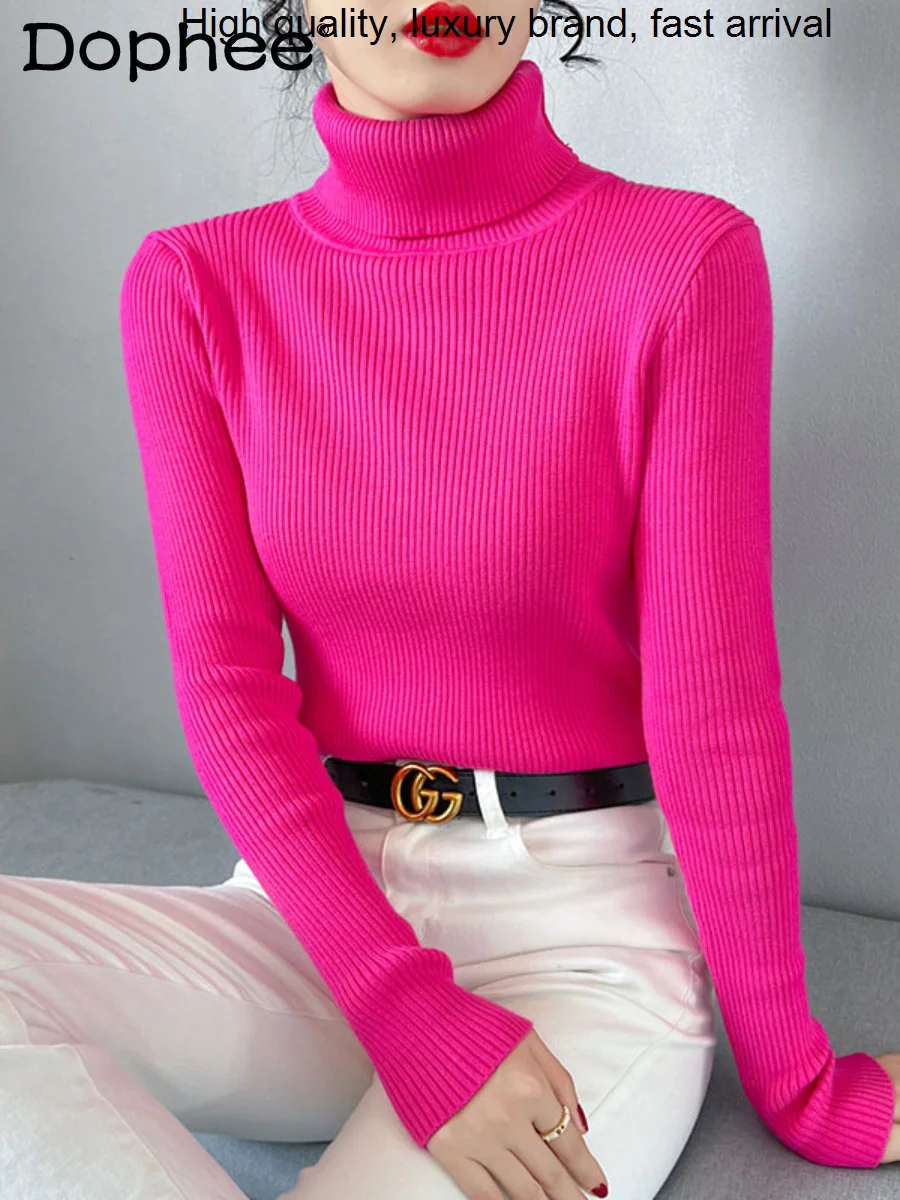 

Simple Turtleneck Fashion Sweater for Women 2023 Fall Winter New Slim Fit Inner Outer Wear Red Knitted Bottoming Shirt Pullover