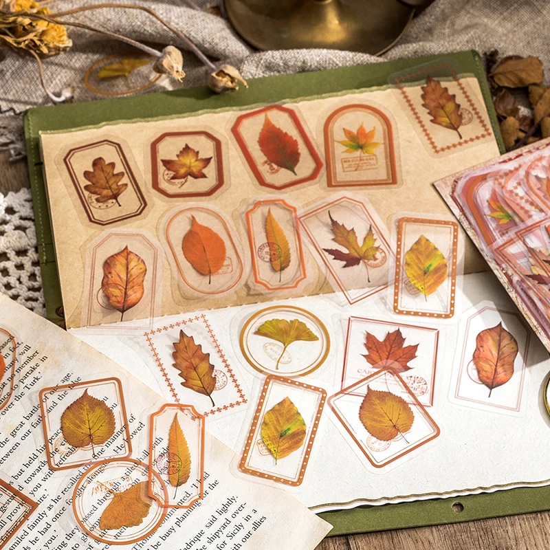 Yoofun 30pcs/pack Vintage Leaf Stickers Waterproof PET Sticker for Album Journal Scrapbooking Craft Gift Card Making Accessories