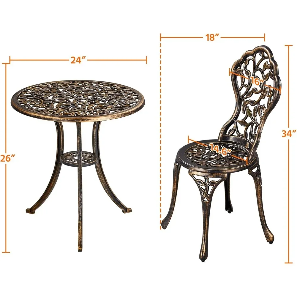 3-Piece Outdoor Bistro Set w/Leaf Design, Rust-Resistant Cast Aluminum Table and Chairs for Balcony Backyard Garden Sets