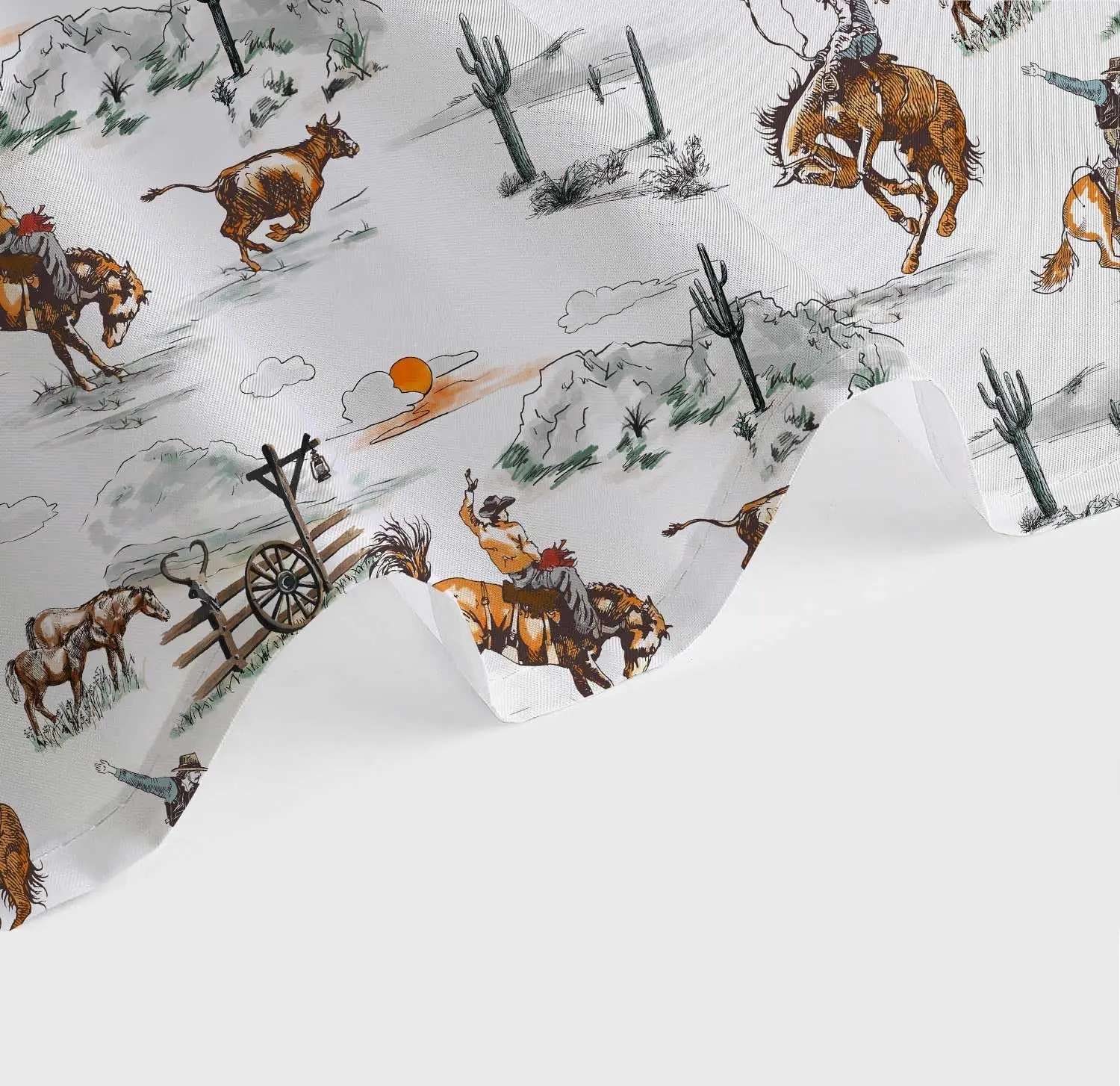 ستارة دش رعاة البقر الغربية للحمام، ستائر حمام كاوبوي رعاة البقر في الغرب المتوحش، ستائر حمام الصبار في المزرعة والريف الأمريكي والغرب