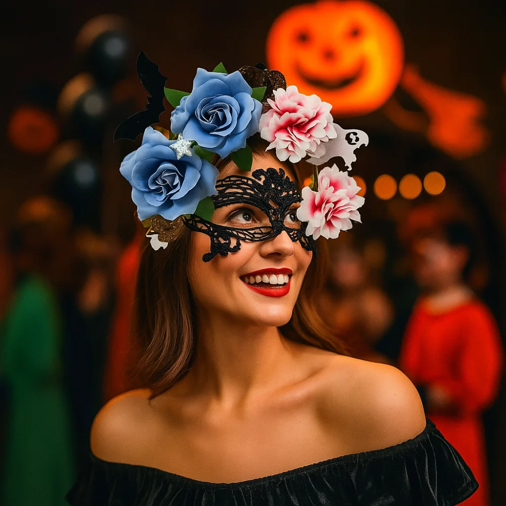 

Exaggerated Skull Head Headband Simulation Bat Colorful Halloween Hair Hoop Funny Halloween Decor Gothic Flower Hairband