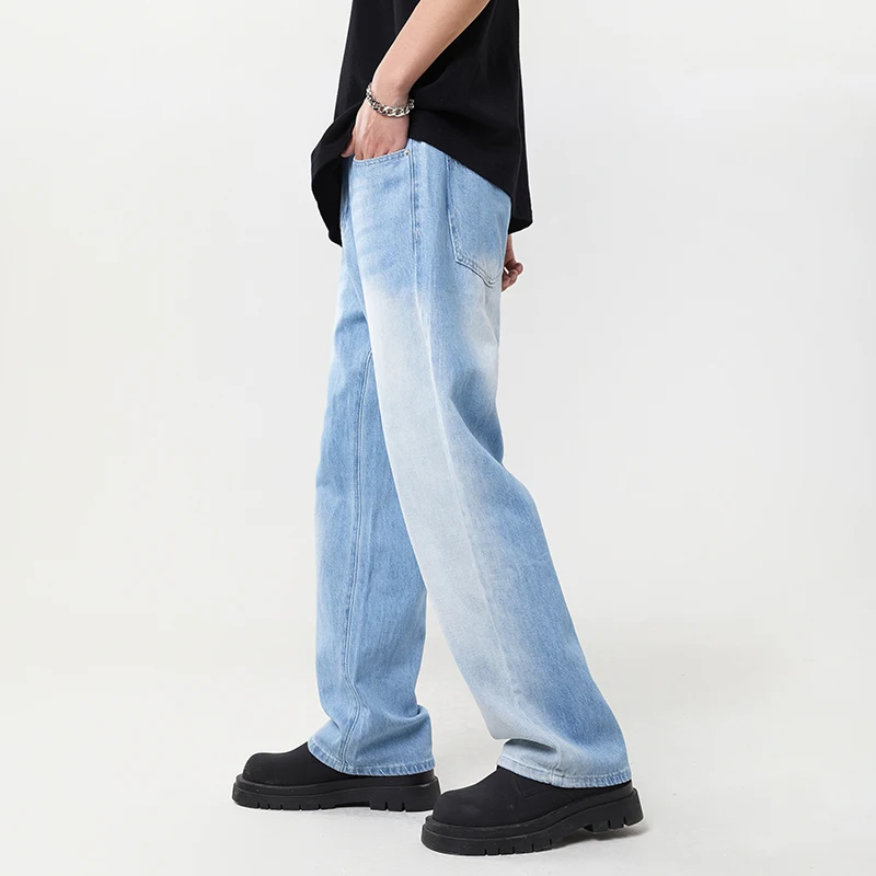 American high street fashion classic retro light blue jeans men's loose all-matching fashion brand fashion street casual pants