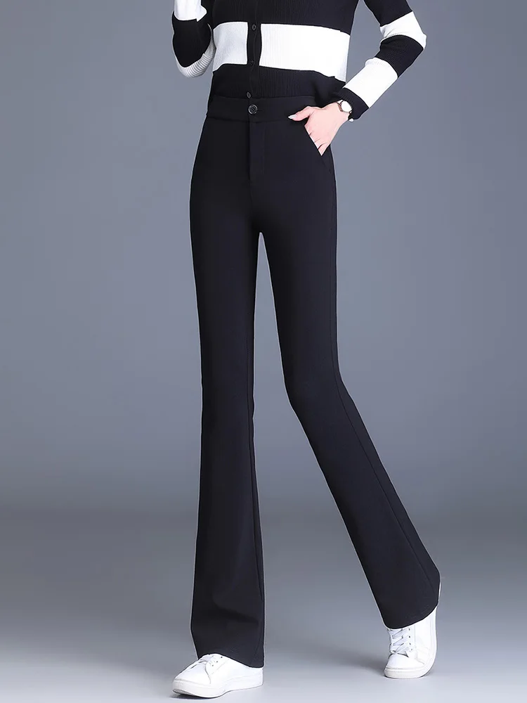 2023 Black Split Slim Flared Pants Women's High Waist Spring Summer Stretch Slim Fit Slim Slim Casual Drop Flare Pants S-6XL