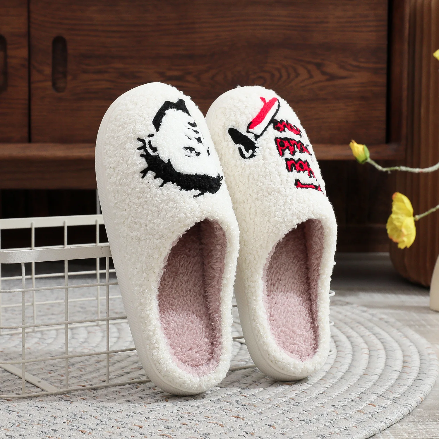 Highland Cow Halloween Plush Slippers Horror Michael Myers Fluffy Shoes Women House Cotton Slippers Funny Indoor Slipper Gifts