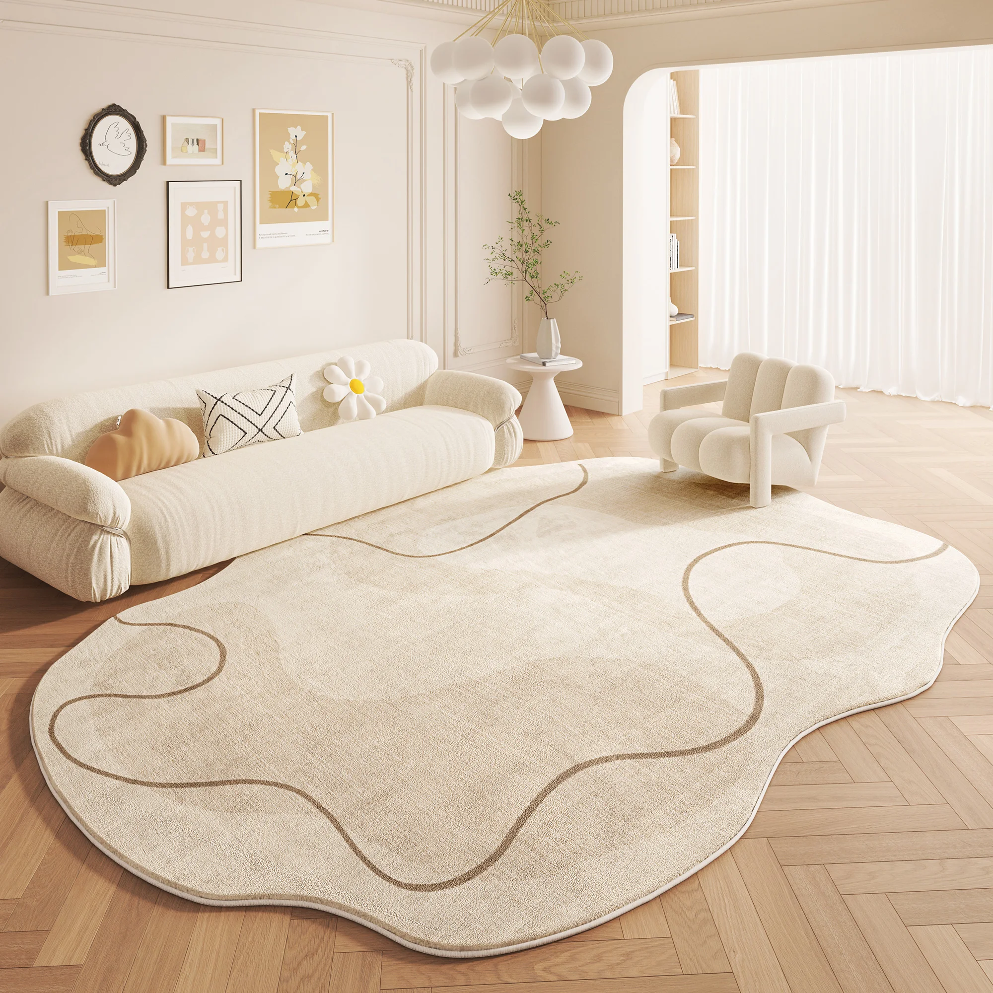 Minimalist Cream Style Carpets for Living Room Irregular Bedroom Decor Plush Carpet Fluffy Soft Leisure Rug Home Thick Floor Mat