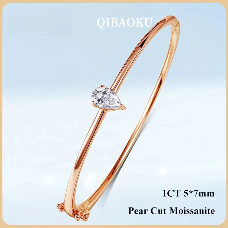 FCGJHW 1CT Pink Blue Pear Moissanite Bangle Women Solid S925 Silver Waterdrop Diamond Bridal Wrist Chain Bracelet 2026