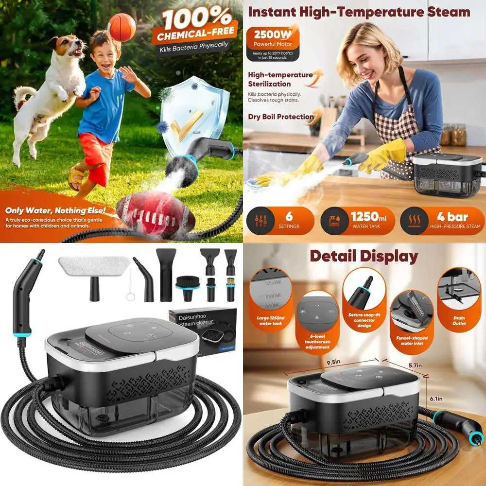 

2500W Heavy-Duty Handheld Steam Cleaner with 1.32QT Tank and 10 Accessories for Home and Car