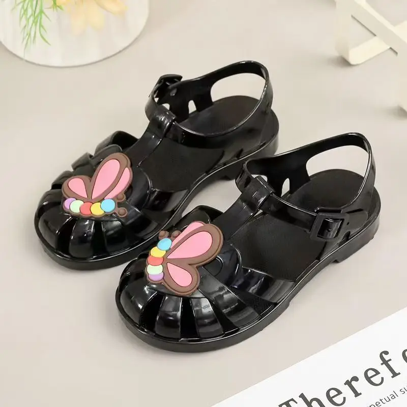Children Baotou Hollow Out Flat Sole Crystal Sandals Girls Summer New Soft sole Non Slip Waterproof Outdoor Beach Sandals