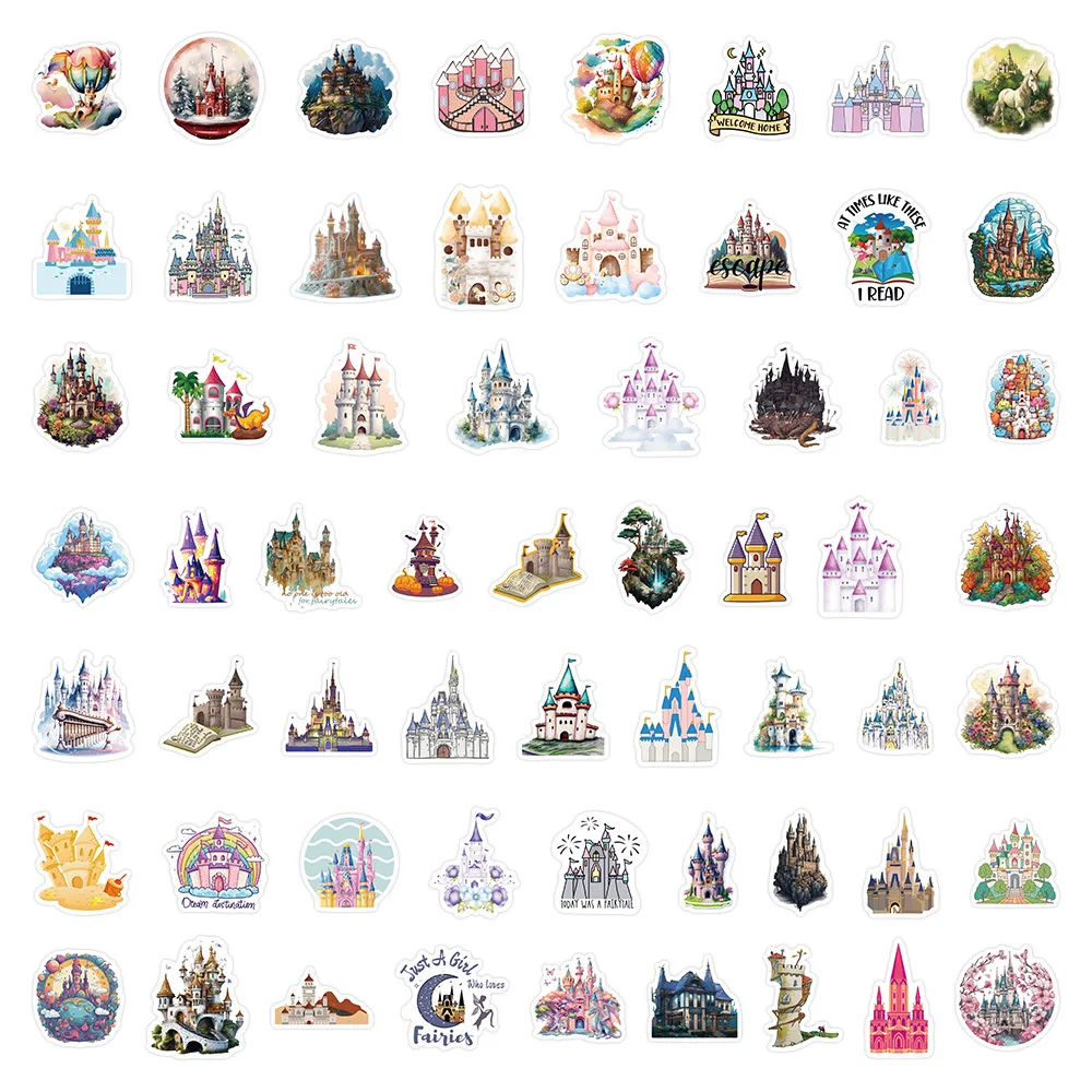 10/60PC Castle Architecture Creative Stickers Cartoon Decals DIY Decoration Notebook Mobile Guitar Suitcase Graffiti Child Toy