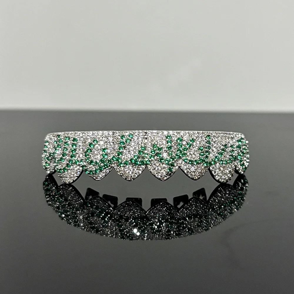 RACHELZ 8/8 دولار نمط تشيكوسلوفاكيا حجر الأسنان Grillz الهيب هوب لامعة الزركون الأسنان قبعات للنساء الرجال المجوهرات شوايات الأسنان