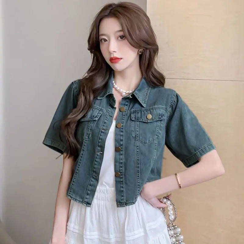 

Korean Version Denim Jacket Women's 2023 New Jacket Jacket Jacket Denim Collar Street Clothes Retro Simple and Comfortable Top