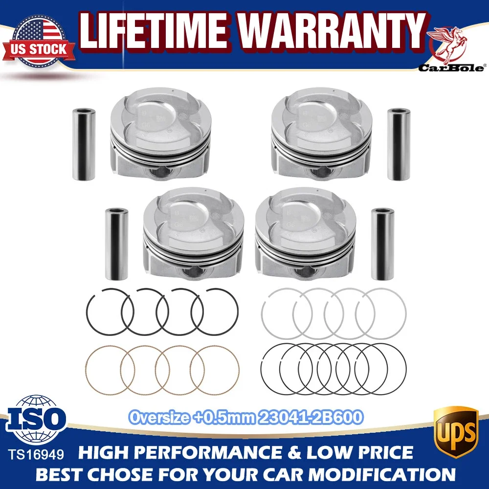 

4X Oversize +0.50MM Piston & Rings For 12-17 Hyundai Accent Veloster Kia Rio 1.6